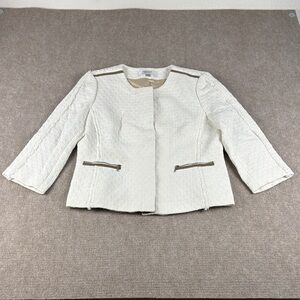TAHARI Arthur S. Levine Cream Tweed Career Snap Closure Women's Blazer Size 12